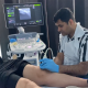 Checking knee joint using state of the art ultrasound scanner